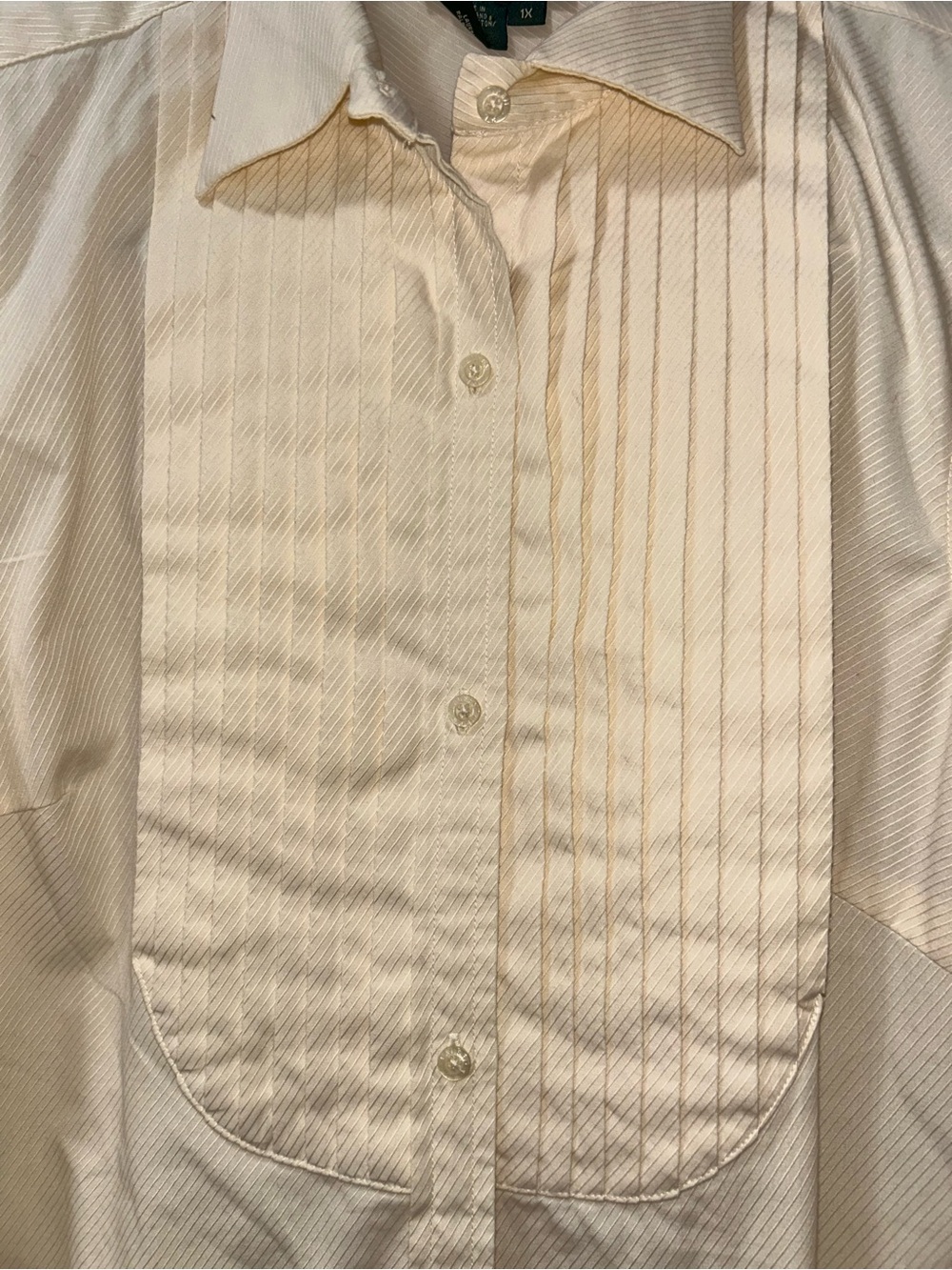 Lauren Ralph Lauren 1X Ivory Pleated Bib Front 100% Cotton Button Down - Picture 3 of 9